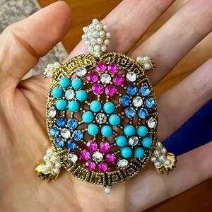 Whimsical Turtle Sparkling Multicolor Crystal Statement Brooch